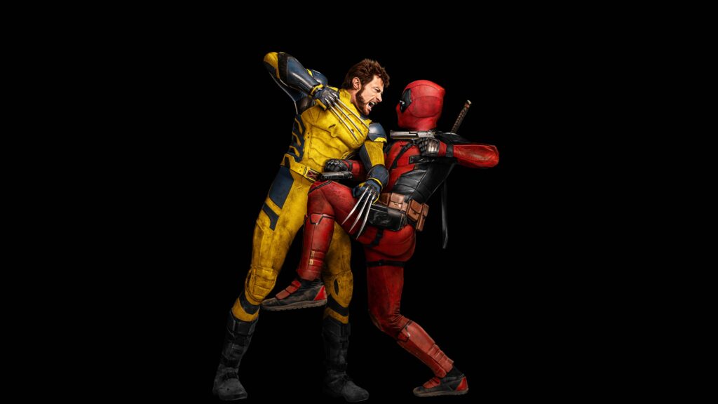 Deadpool & Wolverine Fighting Dark Background 4K Wallpaper Background