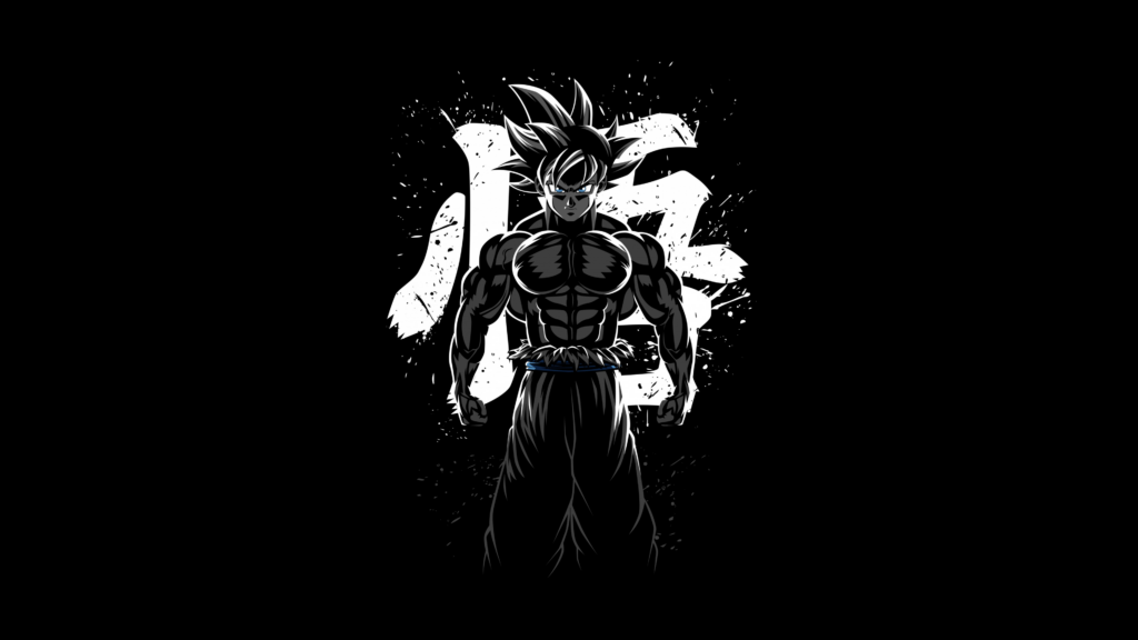 Goku Musculoso Minimal Black & White 4K Wallpaper Background