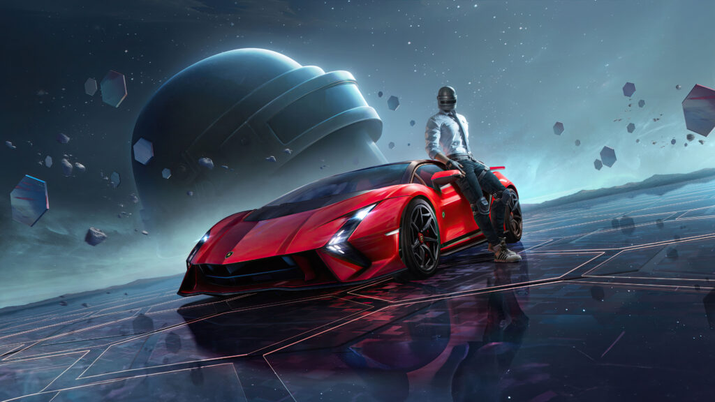 Helmet Guy PUBG Mobile x Lamborghini Aventador 4K Wallpaper Background