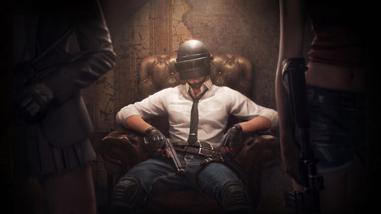 PUBG Victor The Helmet Guy Sitting on Sofa With Gun