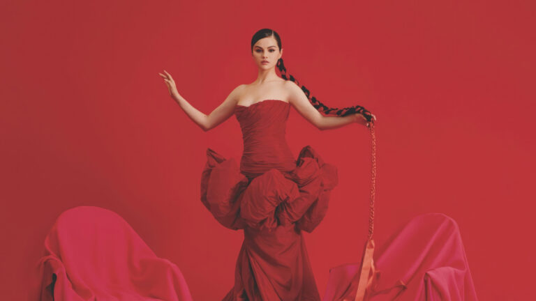 Singer Selena Gomez In Beautiful Red Dress Red Background