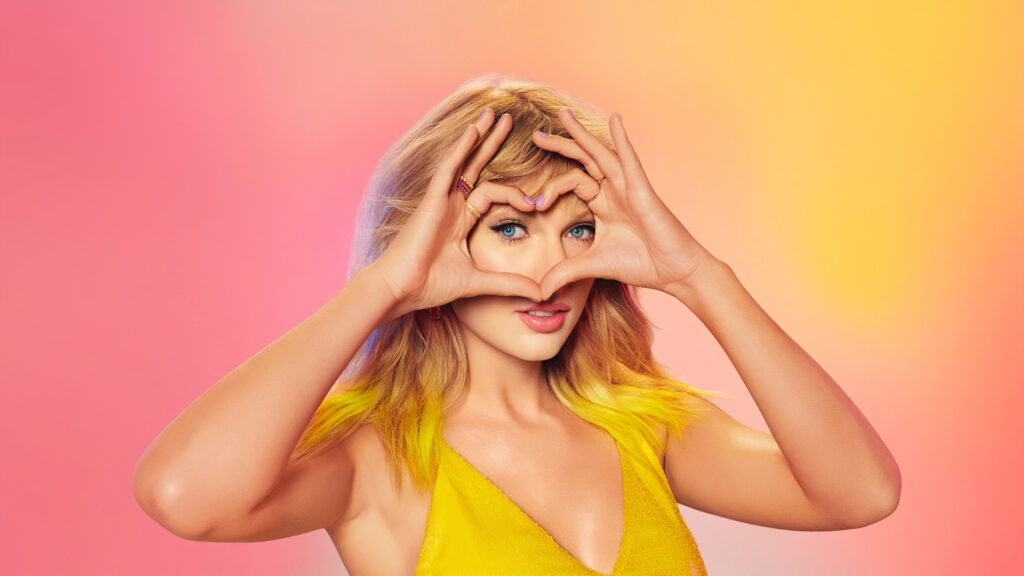 Taylor Swift Showing Heart Shape 4K Wallpaper Background