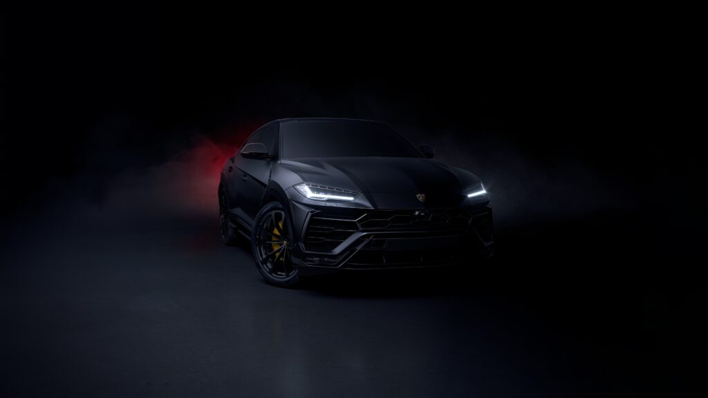 Stunning Black Lamborghini Urus Dark Background 4K Wallpaper Background