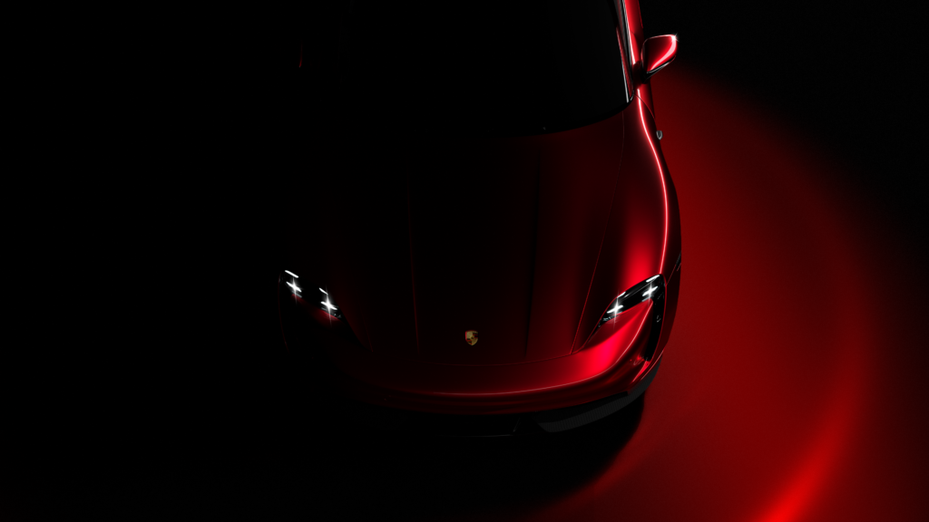 Red Porsche Taycan Dark 4K Wallpaper Background